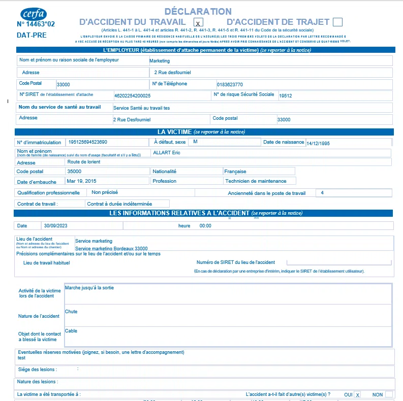 Document suivi santé travail