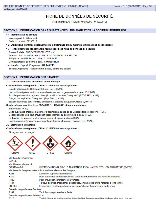 Fiche de sécurité