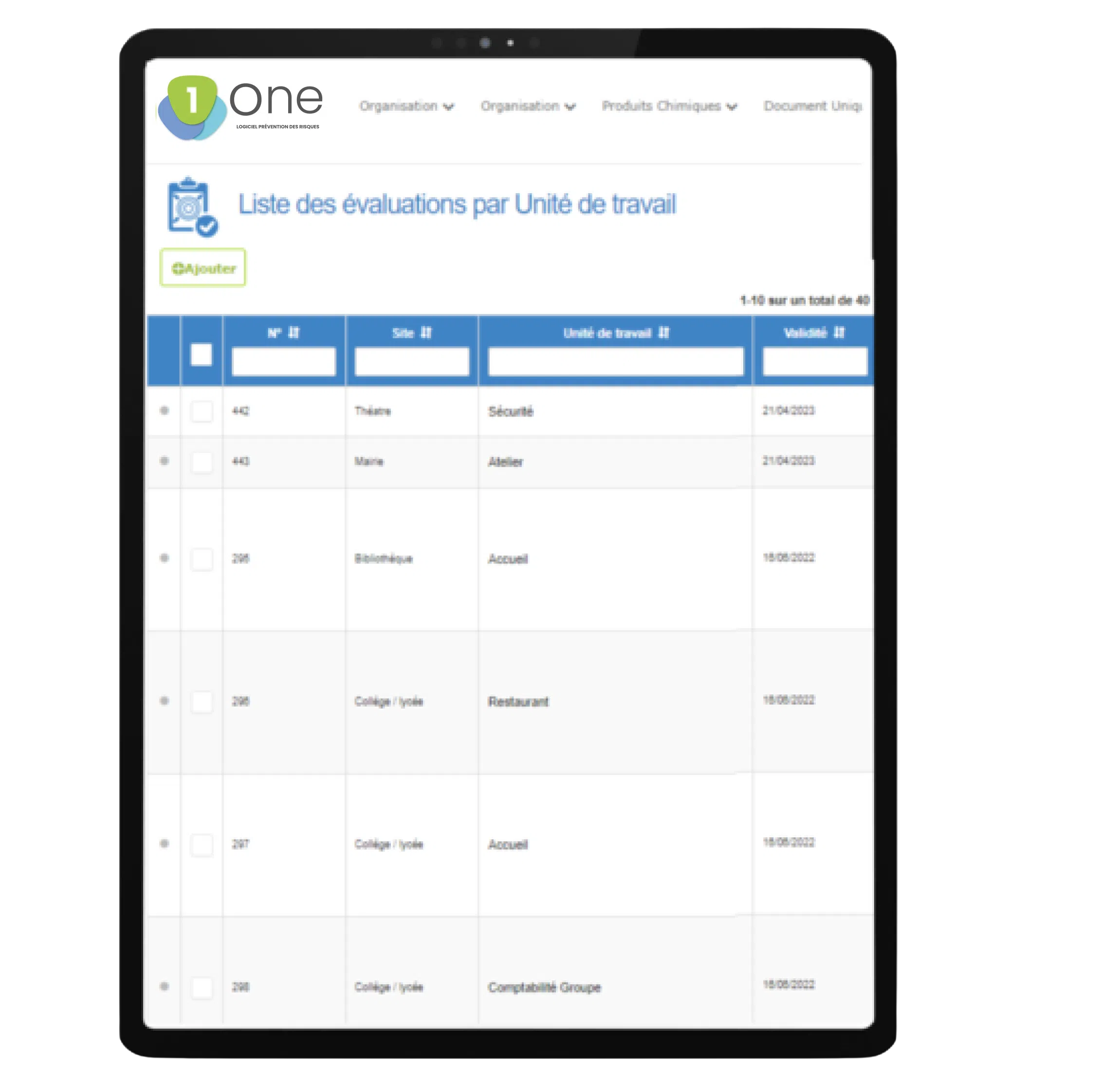 logiciel liste des évaluations unité de travail